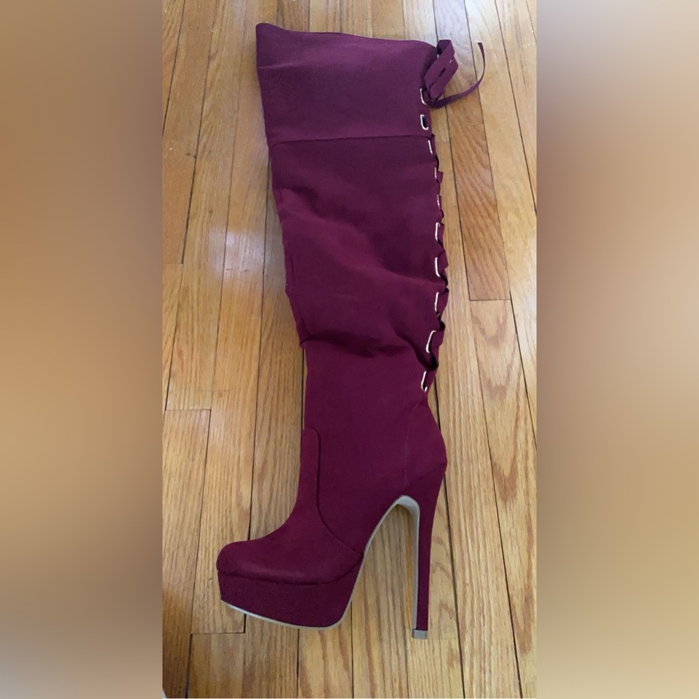 Shoe Dazzle Burgundy Over-the-Knee Boots
